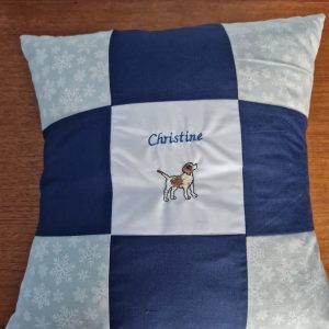 blue christine dog cushion