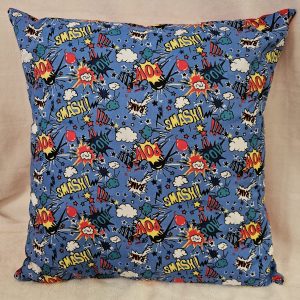 light blue superhero sounds cushion